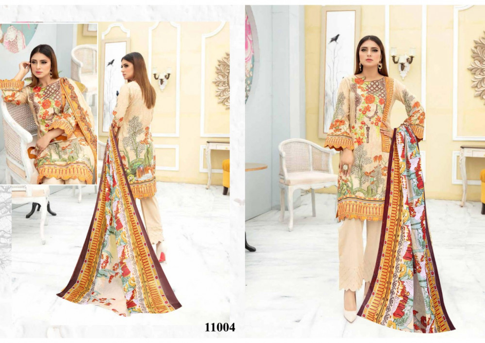 Iris Vol-11 Karachi Printed Salwar Suits Catalog - Unstitched Cotton Fabric Multi Color Casual Dress With Full Sleeves And All-season Print Pattern