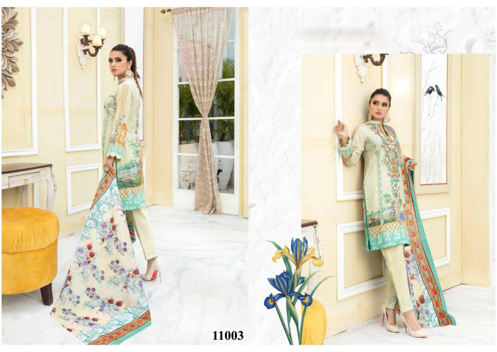 Iris Vol-11 Karachi Printed Salwar Suits Catalog - Unstitched Cotton Fabric Multi Color Casual Dress With Full Sleeves And All-season Print Pattern