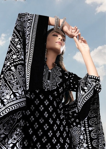Keval Fab Alija Black And White Heavy Cotton Muharram Special Suits Catalog - Material: Heavy Cotton, Dimensions: Top 2.35 Mtr, Bottom 2.00 Mtr, Dupatta 2.25 Mtr | Color: Multi Color, Dress Type: Casual, Sleeve Style: Short Sleeves, Pattern: Printed