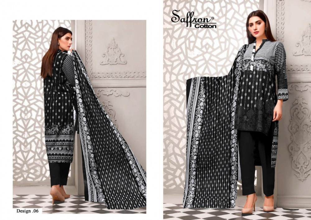 Saffron Cotton Black And White Eid Collection Dress Material Catalog - Pure  Cambrice & Mal Mal Dupatta, Unstitched Ethnic Dress, Custom Size, Printed  Casual Wear - Pure Cambrice & Mal Mal Dupatta,