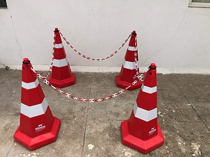 Rubber Base Traffic Cone 750mm - Pvc Material, Height 750mm, Base Size 380x380mm, Weight 1.3kg, Color Red, Includes Top Ring For Chain Or Rope Fitting
