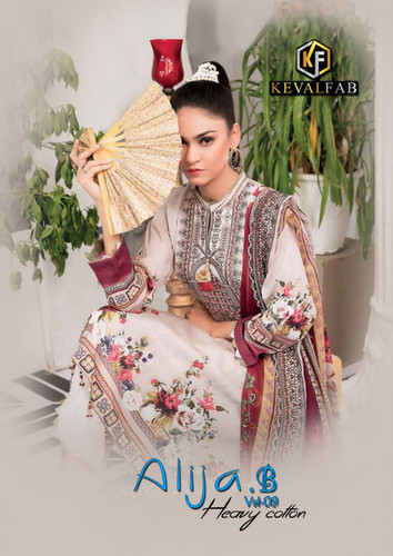 Keval Fab Alija B Vol 9 Cotton Printed Karachi Dress Material Catalog - Cotton, Cut 2.35 + 2.0 + 2.25 Mtr, Multi Color | Casual Ethnic Wear, Full Sleeves, All Season