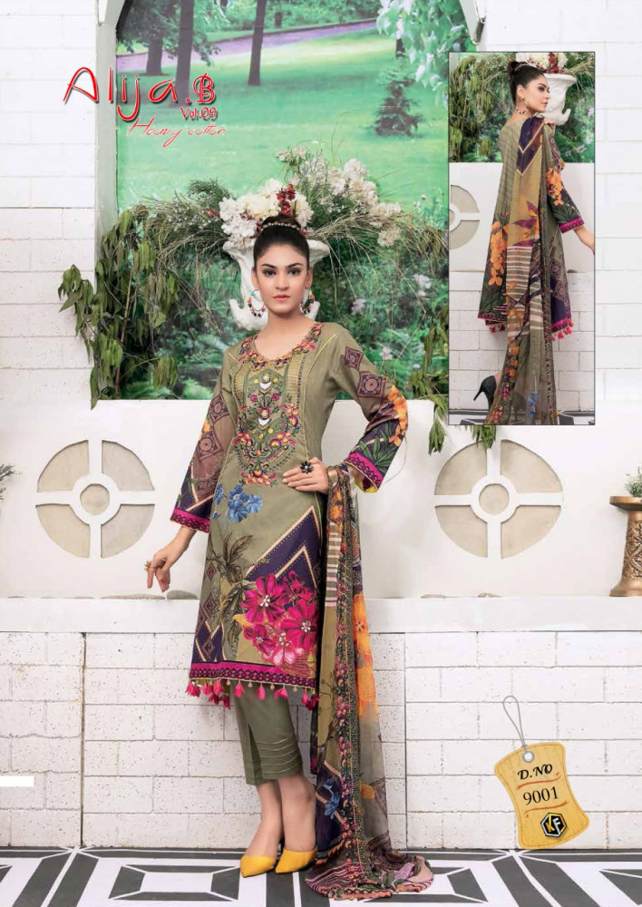 Keval Fab Alija B Vol 9 Cotton Printed Karachi Dress Material Catalog - Cotton, Cut 2.35 + 2.0 + 2.25 Mtr, Multi Color | Casual Ethnic Wear, Full Sleeves, All Season