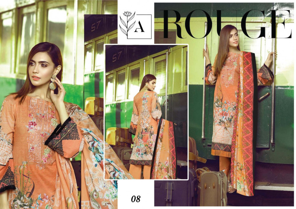 Alizeh Lawn Karachi Printed Dress Material Catalog - Cotton, Unstitched (Top: 2.40 Mtr, Bottom: 2 Mtr, Dupatta: 2.25 Mtr), Multi Color, Casual Dress, Full Sleeves, Printed Design, All Season
