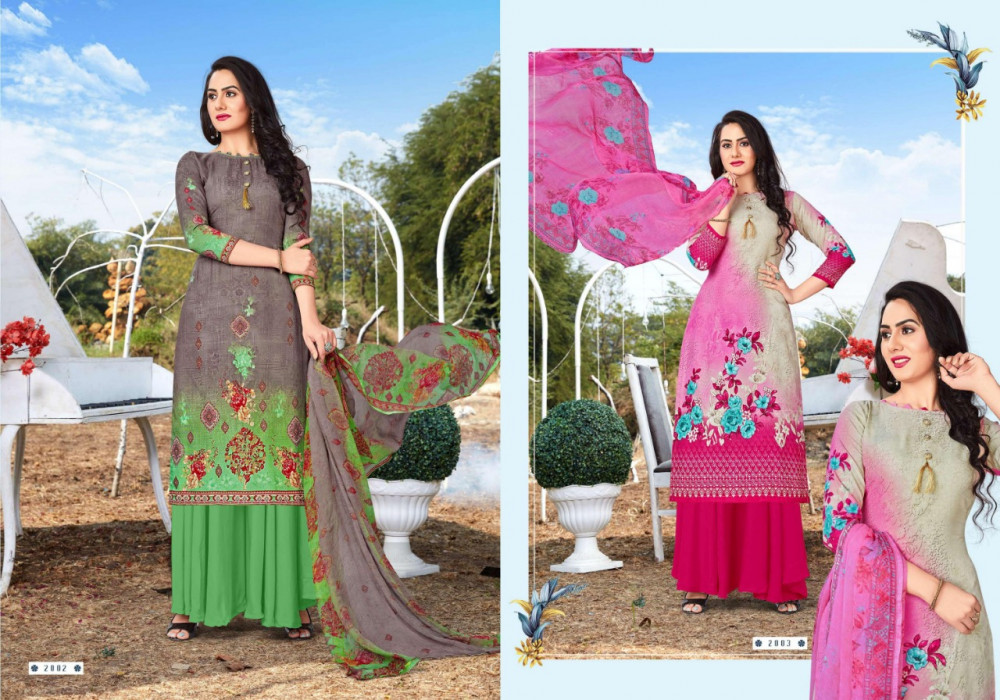 Libaas Cotton Printed Dress Material Catalog - Imported Cotton, Unstitched Size, Multi Color, Full Sleeve, Fancy Long Top With Button, Printed Shiffon Dupatta