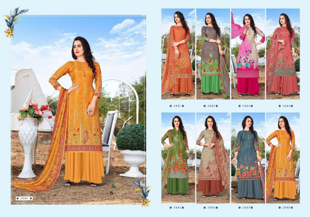 Libaas Cotton Printed Dress Material Catalog - Imported Cotton, Unstitched Size, Multi Color, Full Sleeve, Fancy Long Top With Button, Printed Shiffon Dupatta