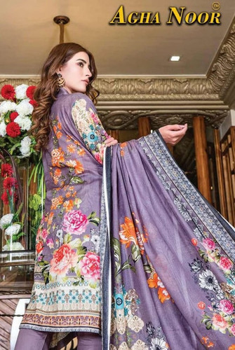 Agha Noor Vol-2 Lawn Cotton Pakistani Printed Salwar Suits Catalog - Cotton (Top 2.40m, Bottom 2m, Dupatta 2.25m) | Multi Color, Full Sleeves, Casual Ethnic Style, All Season