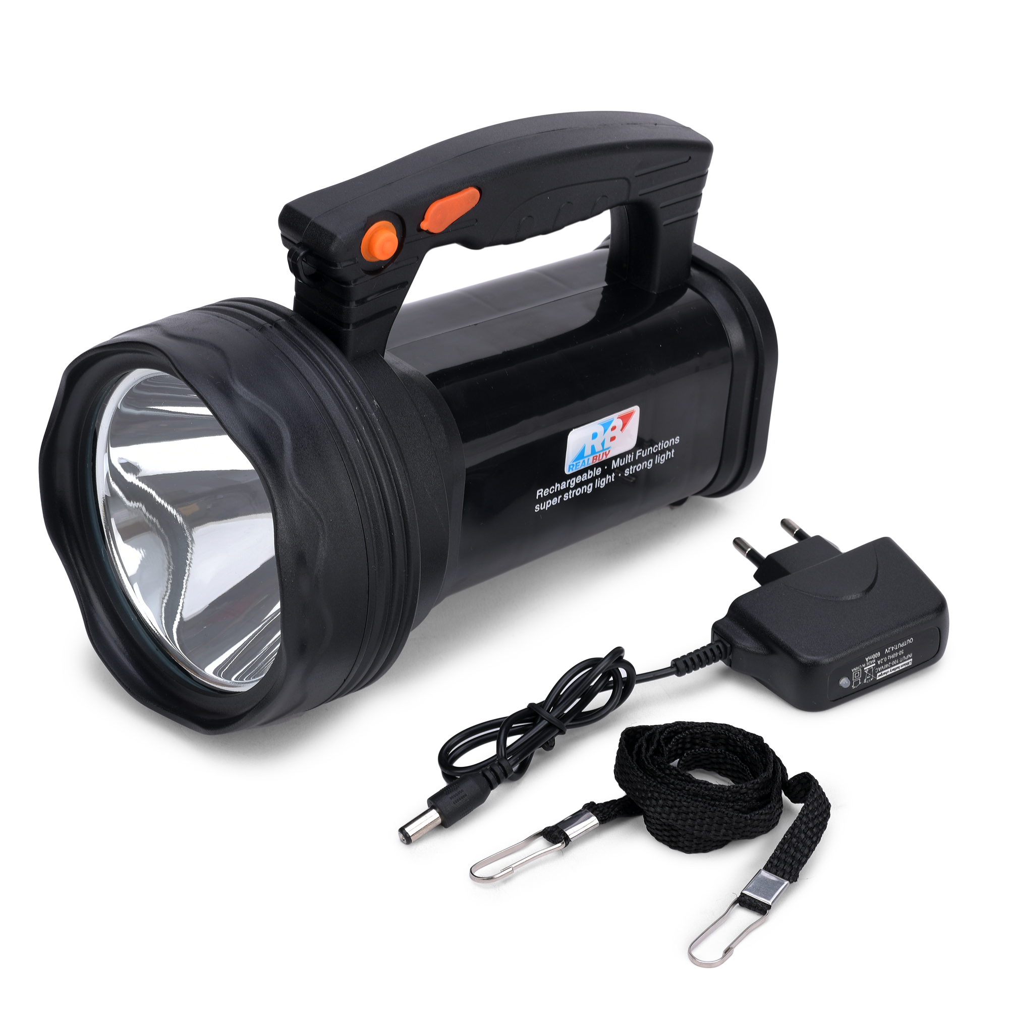 Black Led Search Light 15w With Lithium Battery (Range Up To 800 Meters) - Rechargeable