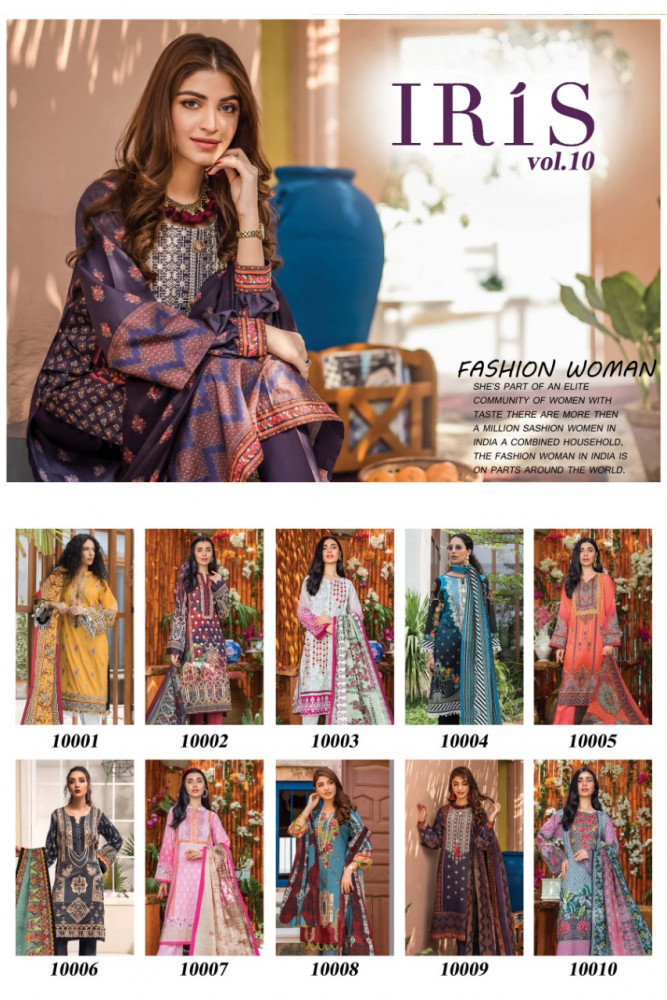 Iris Vol-10 Pakistani Style Karachi Print Salwar Suits Catalog - Cotton Material, Customized Sizes, Multi Color, Printed Pattern, Full Sleeves, Casual Ethnic Dress Type, Suitable For All Seasons