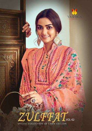 Yashika Trends Zulfat Vol-2 Lawn Cotton Flower Print Dress Material Catalog - Cotton Material, Unstitched Size, Multi Color, Short Sleeves, All Season, Casual Ethnic Style