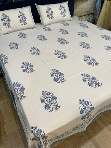 Hand Block Printed Bed Sheet Set - Soft Cotton (210tc) , 90" X 108" Double Bed Size, Multicolor Red & Green Design, Includes 2 Pillowcases, Gentle Hand Wash Care