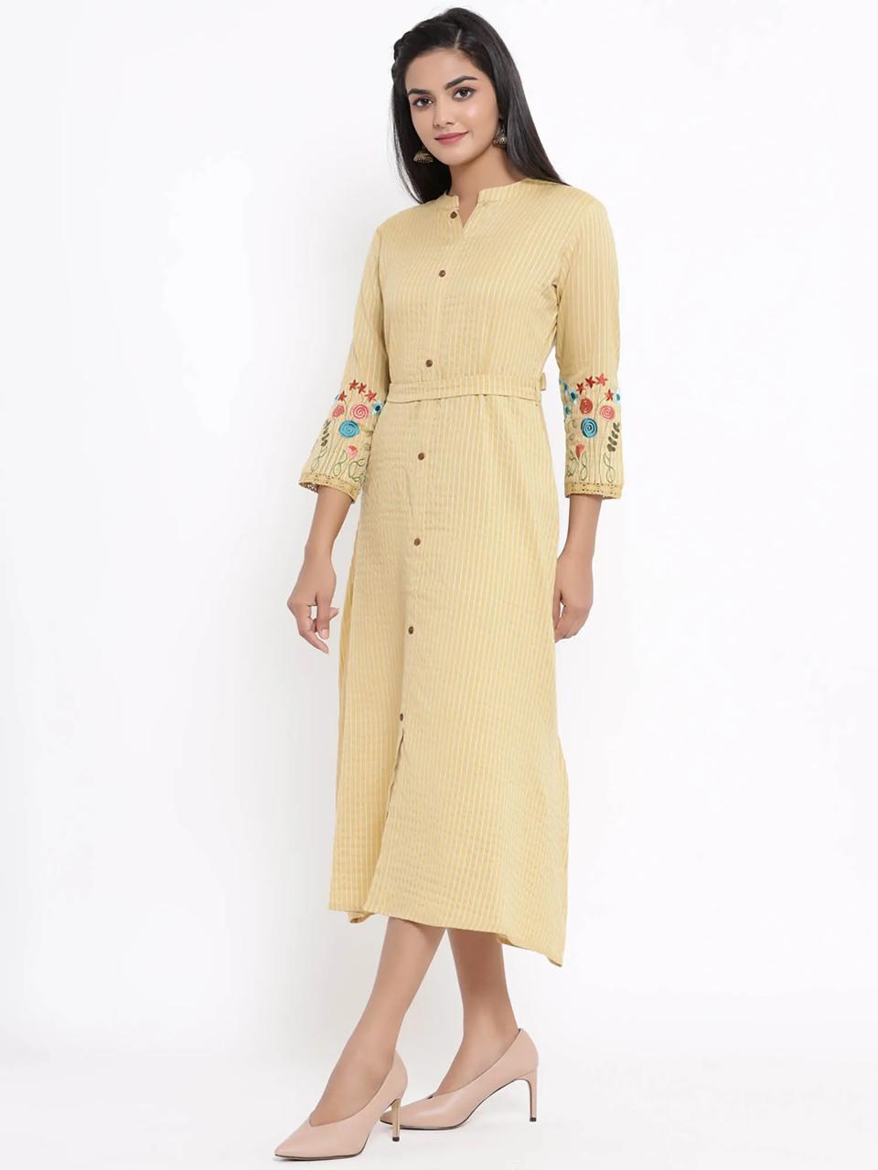 Jaipuri Maxi Dress - Viscose Rayon, Sizes S-xxl | Multi Color Striped Design, Embroidered Sleeves, Perfect For Casual Occasions