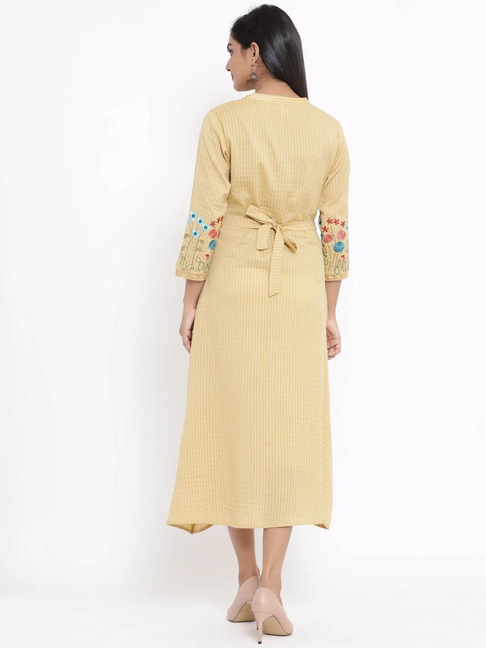 Jaipuri Maxi Dress - Viscose Rayon, Sizes S-xxl | Multi Color Striped Design, Embroidered Sleeves, Perfect For Casual Occasions
