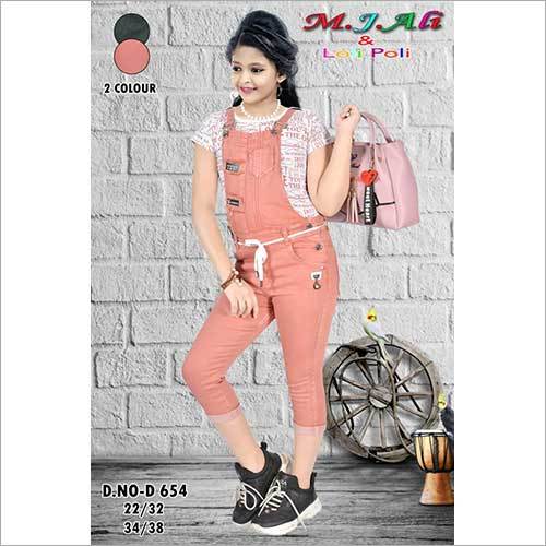 Girls Denim Pink Dangri