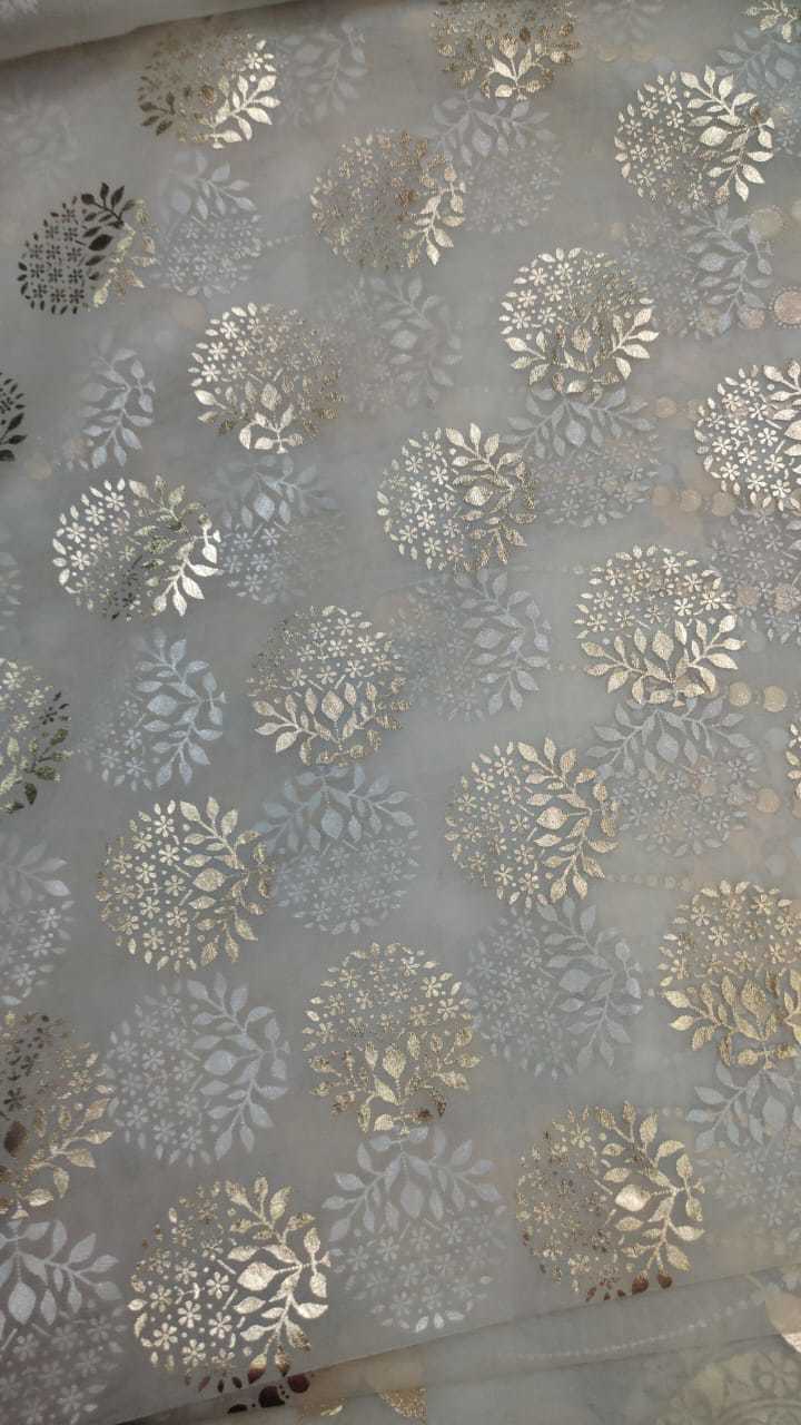 Organza Foil Print Fabric - Silk, Polyester, Nylon Blend | Sheer Lightweight Design For Sarees, Anarkalis, Kurtis, And Lehenga Cholis