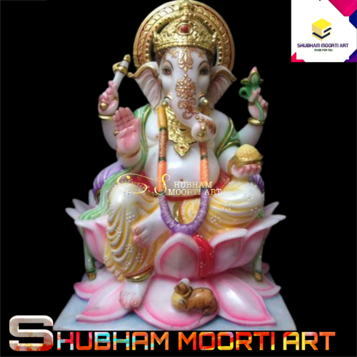 Marble Ganpati Statue - Multi-Colored Marble, Customized Sizes from 3 to 6 Feet | Exquisite Curved Craftsmanship, Polished Finish for Home and Outdoor Decoration