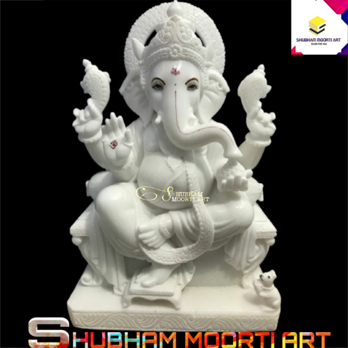 Marble Gajanand Statue - Premium Marble, Custom Sizes Up to 6 Feet | Multi-Color, Expertly Crafted for Home & Outdoor Decoration, Religious Activities, Weddings