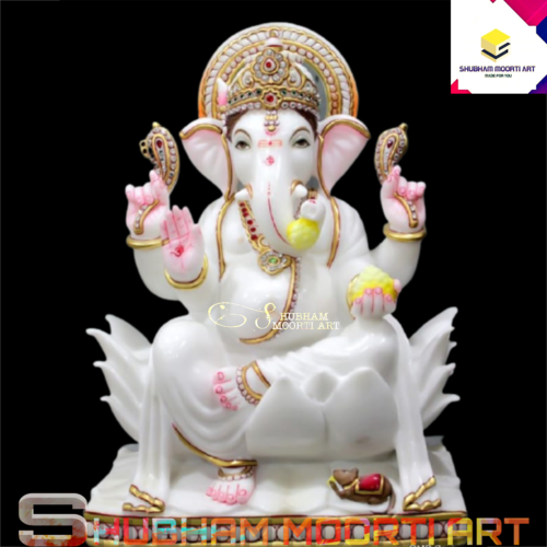 Marble Gajanan Statue - Premium Multi-Color Polished Marble, Customizable Sizes from 3 to 6 Feet | Exquisite Curved Artistry for Home and Outdoor Decoration, Perfect for Religious Activities and Weddings