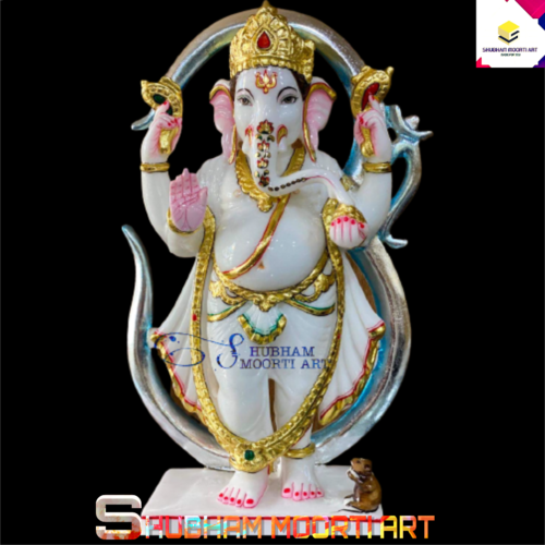 Standing Ganesha - Marble, Customized Up to 6 Feet | Multi-Color, Polished Finish, Ideal for Home Decoration and Religious Activities