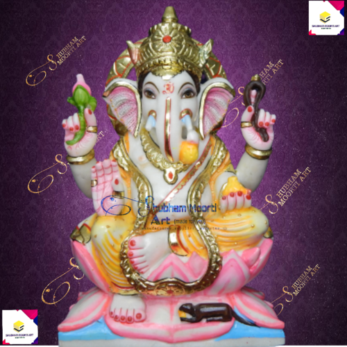 18 Inch Colourful Marble Ganesh Statue