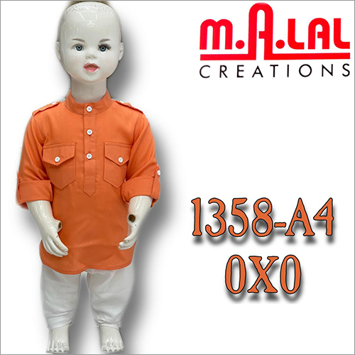 Boys Orange Pathani Kurta Set Age Group: 0-6 Years