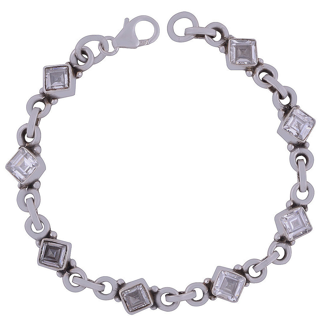Amethyst Natural Gemstone 925 Sterling Solid Silver Round Cut Stone Handmade Bracelet Diameter: Length:7.5 Inch X Width: 7 Mm Inch (In)