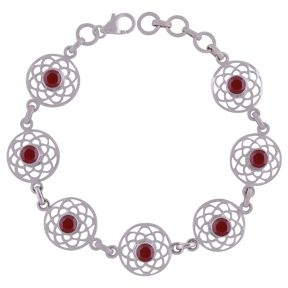 Amethyst Natural Gemstone 925 Sterling Solid Silver Round Cut Stone Jali Handmade Bracelet Diameter: Length: 7 Inch Extra Adjustable X Width: 15 Mm Inch (In)