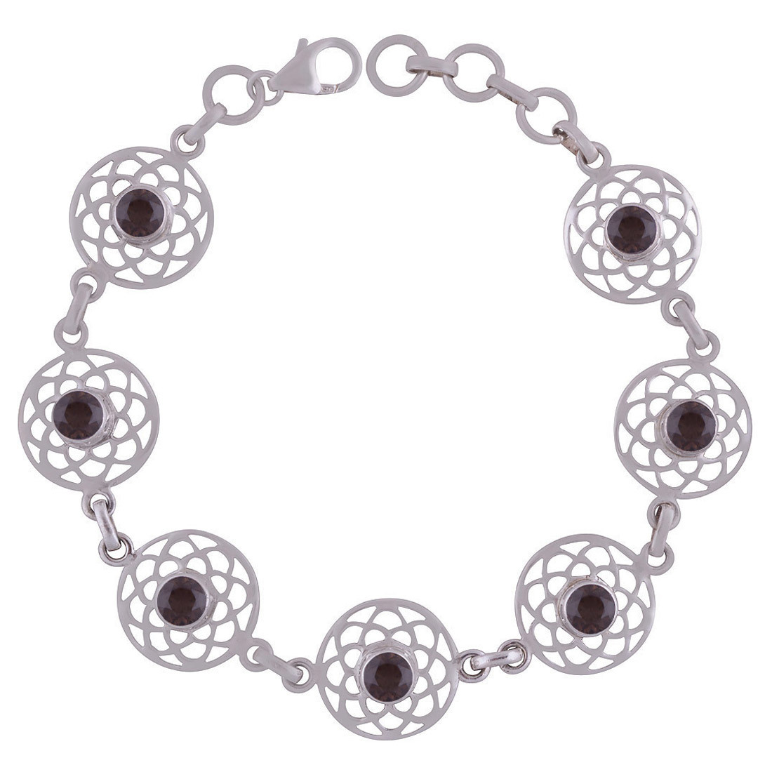 Amethyst Natural Gemstone 925 Sterling Solid Silver Round Cut Stone Jali Handmade Bracelet Diameter: Length: 7 Inch Extra Adjustable X Width: 15 Mm Inch (In)