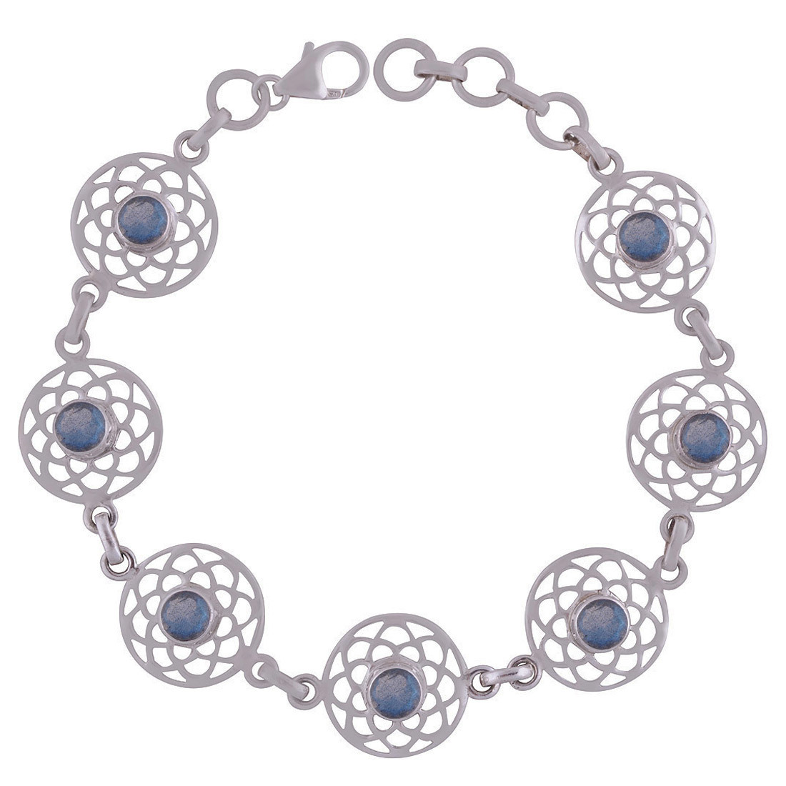 Amethyst Natural Gemstone 925 Sterling Solid Silver Round Cut Stone Jali Handmade Bracelet Diameter: Length: 7 Inch Extra Adjustable X Width: 15 Mm Inch (In)