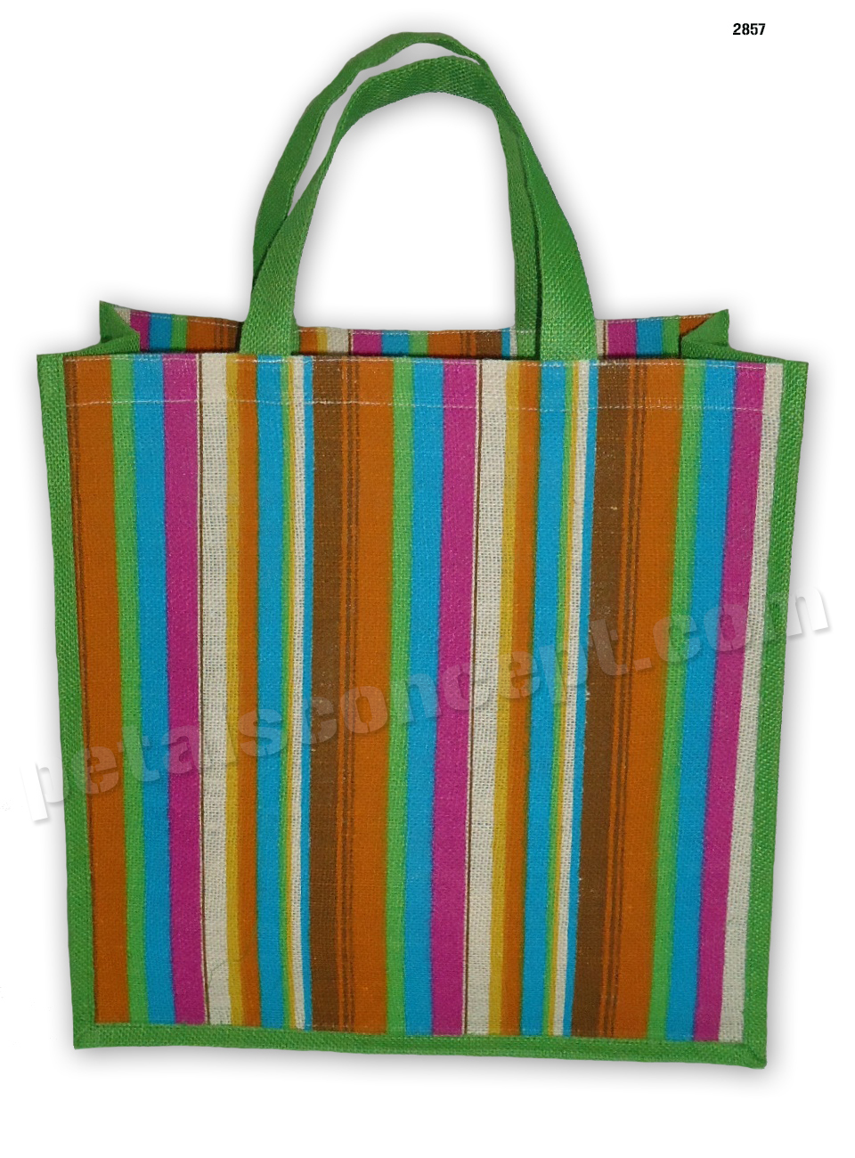 Re-useable Self Handle Multicolor Stripe Print Dyed Color Pp Laminated Jute Bag