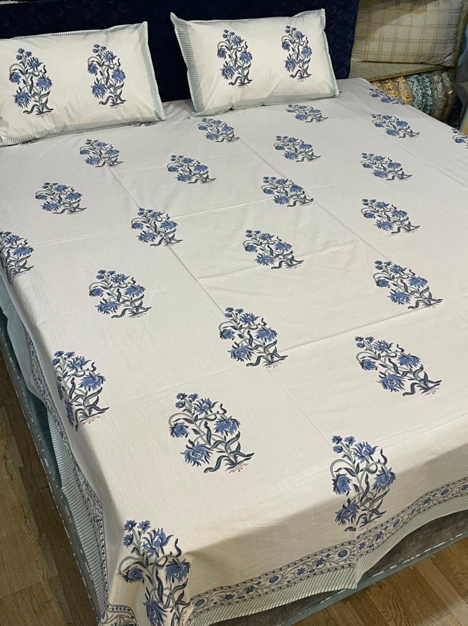Hand Block Printed Bed Sheet Set - 100% Cotton, Queen Size, Multi Color | Washable, 2 Pillowcases, 210 Thread Count, Ideal For Home And Hotel Use