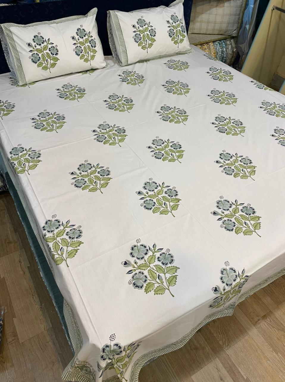 Hand Block Printed Bed Sheet Set - 100% Cotton, Queen Size, Multi Color | Washable, 2 Pillowcases, 210 Thread Count, Ideal For Home And Hotel Use