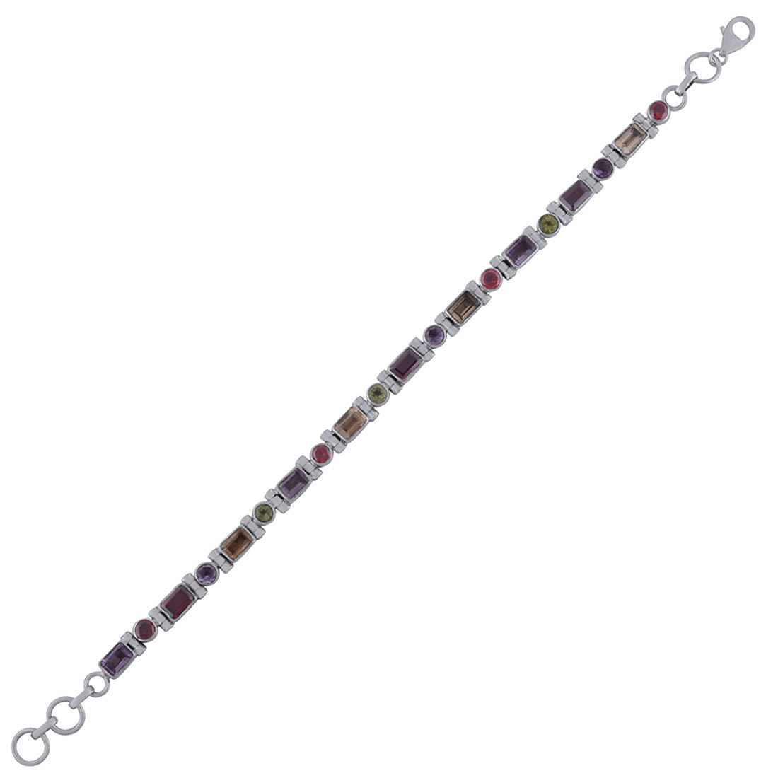 Multiple Natural Gemstones 925 Sterling Solid Silver Round/rectangle Cut Stone Handmade Bracelet Diameter: Length: 7 Inch Extra Adjustable X Width: 6 Mm Inch (In)
