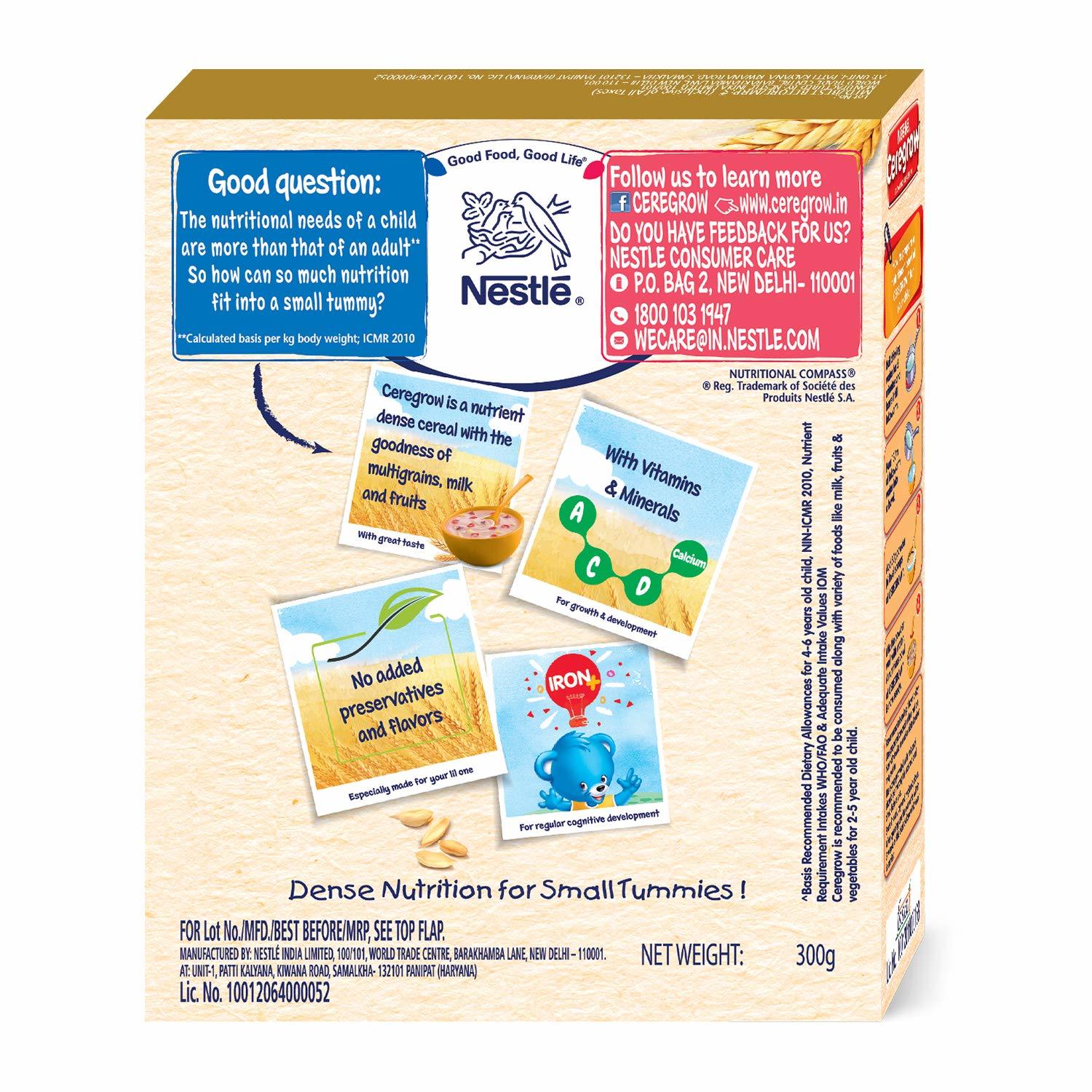 Nestle Ceregrow Growing Up Multigrain Cereal With Milk And Fruits (From 2-5 Years) - 300g Weight: 300 Grams (G)