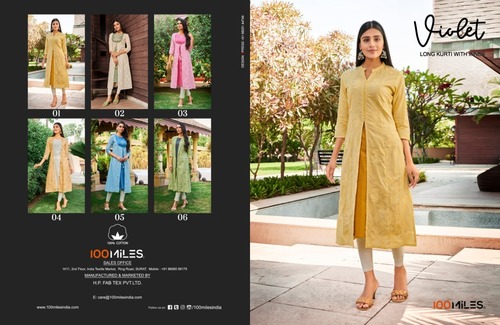 इनर कॉटन के साथ 6 अलग-अलग रंगों की 100 मील वायलेट कुर्ती