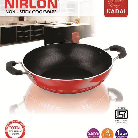 2.5L Nirlon Non Stick Kadhai - Aluminium, 210 mm Diameter, Red and Black, 2.6 mm Thick, PTFE Interior Coating, 310 g Weight, 1 Year Warranty