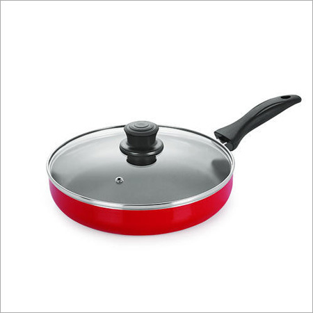 Nirlon Non Stick Fry Pan with Glass Lid - High Grade Aluminum, 1.5L Capacity, Black Color, 3.2mm Thickness | High Grade Non Stick Coating, 1 Year Warranty
