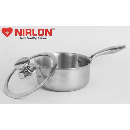 16Cm Nirlon Platinum Triply Stainless Steel Saucepan With Glass Lid - Thickness: 3 Millimeter (Mm)