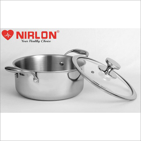 Aluminum Alloy 24 Cm Nirlon Stainless Steel Platinum Triply Casserole With Glass Lid