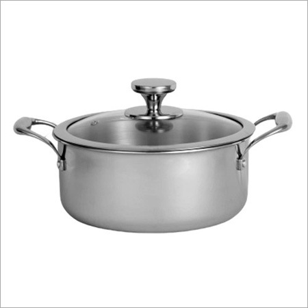 Steel 2.8 Liter Nirlon Platinum Triply Ss Casserole With Glass Lid