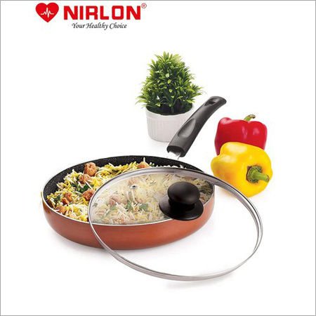 Nirlon Unique 24 cm Non Stick Aluminium Fry Pan - 3 mm Thickness, Induction Bottom, Toxin-Free Coating, Glass Lid Included, 1 Year Warranty
