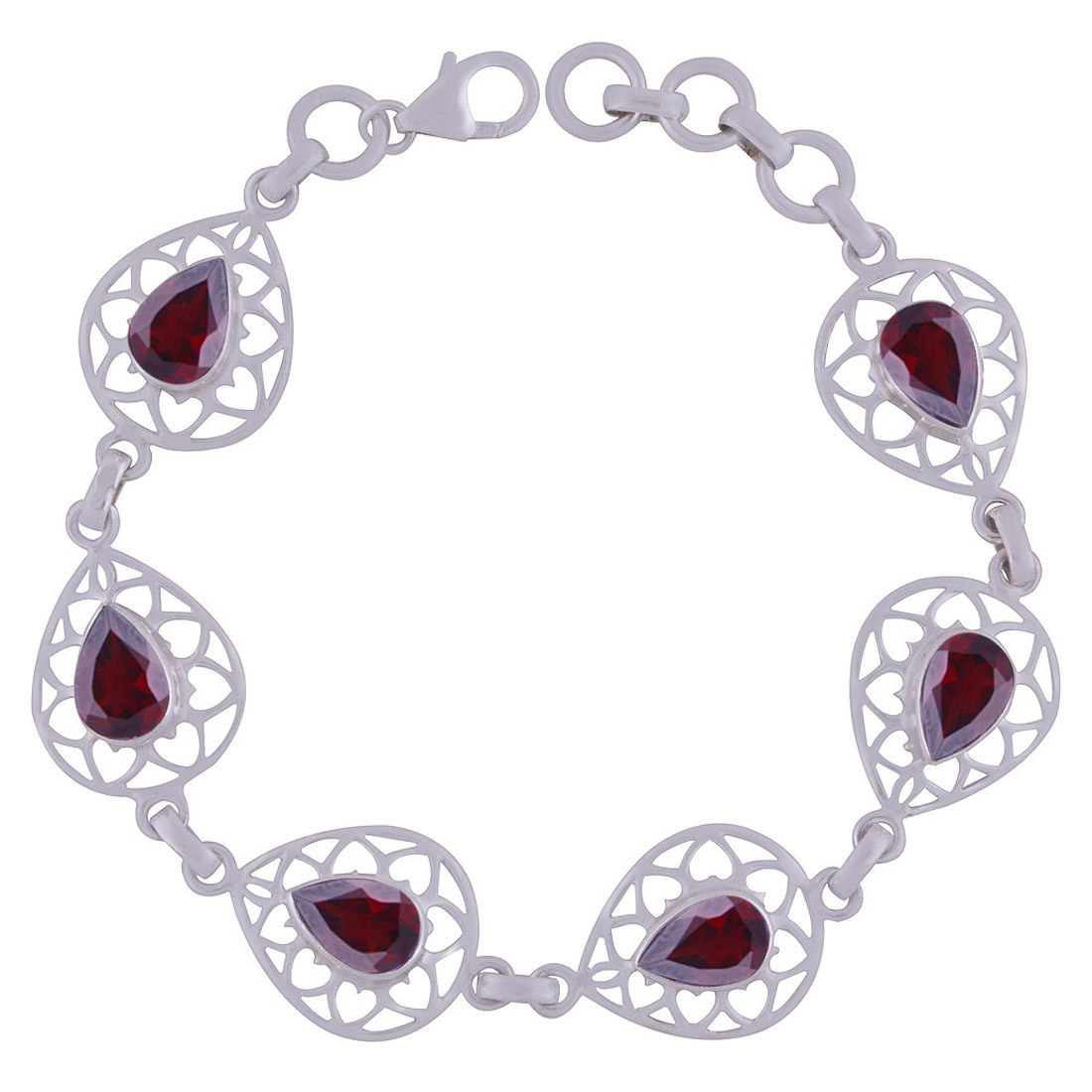 Amethyst Natural Gemstone 925 Sterling Solid Silver Pear Cut Stone Jali Handmade Bracelet Diameter: Length: 7 Inch Extra Adjustable X Width: 15 Mm Inch (In)