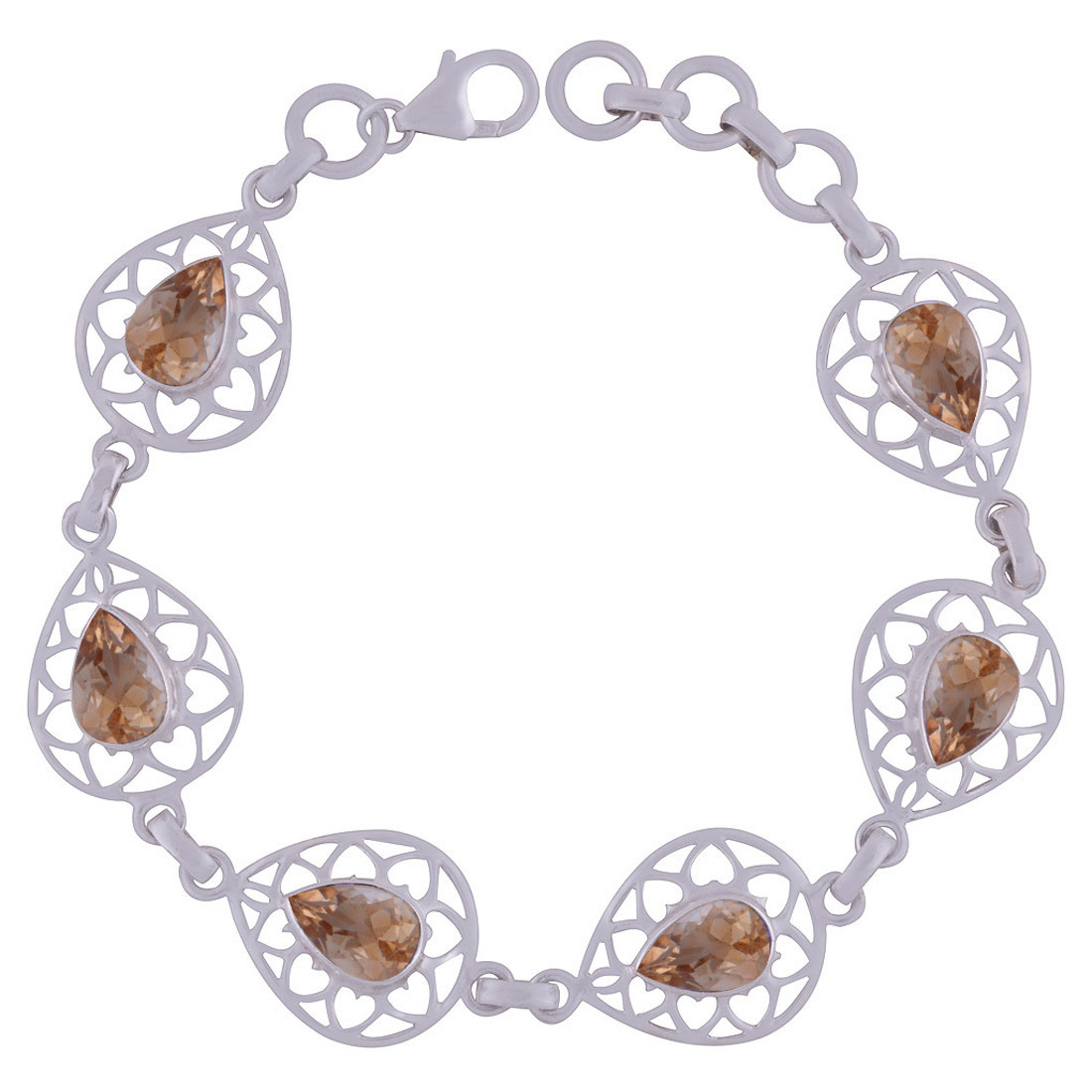 Amethyst Natural Gemstone 925 Sterling Solid Silver Pear Cut Stone Jali Handmade Bracelet Diameter: Length: 7 Inch Extra Adjustable X Width: 15 Mm Inch (In)