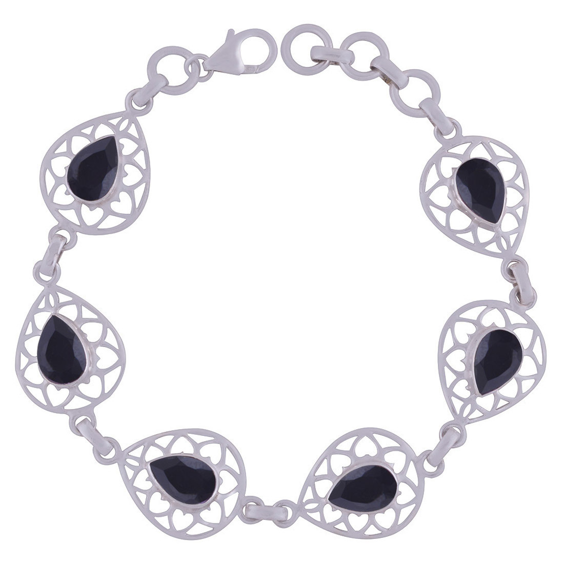 Amethyst Natural Gemstone 925 Sterling Solid Silver Pear Cut Stone Jali Handmade Bracelet Diameter: Length: 7 Inch Extra Adjustable X Width: 15 Mm Inch (In)