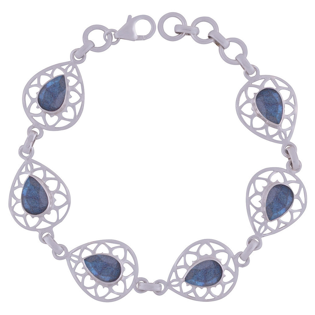 Amethyst Natural Gemstone 925 Sterling Solid Silver Pear Cut Stone Jali Handmade Bracelet Diameter: Length: 7 Inch Extra Adjustable X Width: 15 Mm Inch (In)