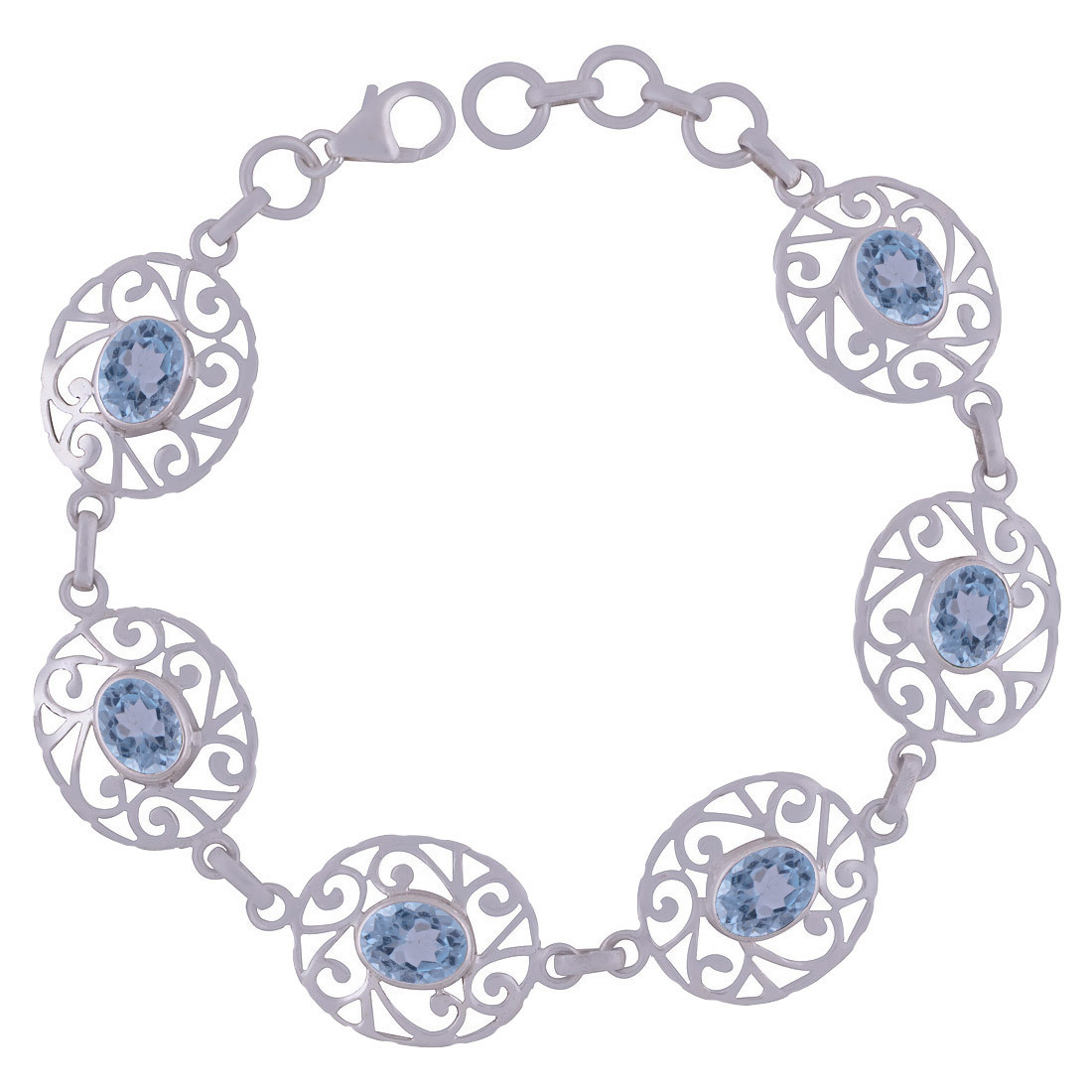 Multiple Natural Gemstones - 925 Sterling Silver Oval Cut Jali Handmade Bracelet | Length: 7 Inch Adjustable, Weight: 13.6 Grams, Classic Style, Fits Men, Women, Children