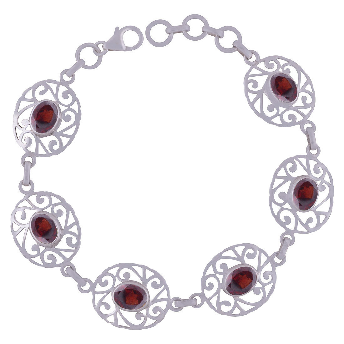 Multiple Natural Gemstones - 925 Sterling Silver Oval Cut Jali Handmade Bracelet | Length: 7 Inch Adjustable, Weight: 13.6 Grams, Classic Style, Fits Men, Women, Children