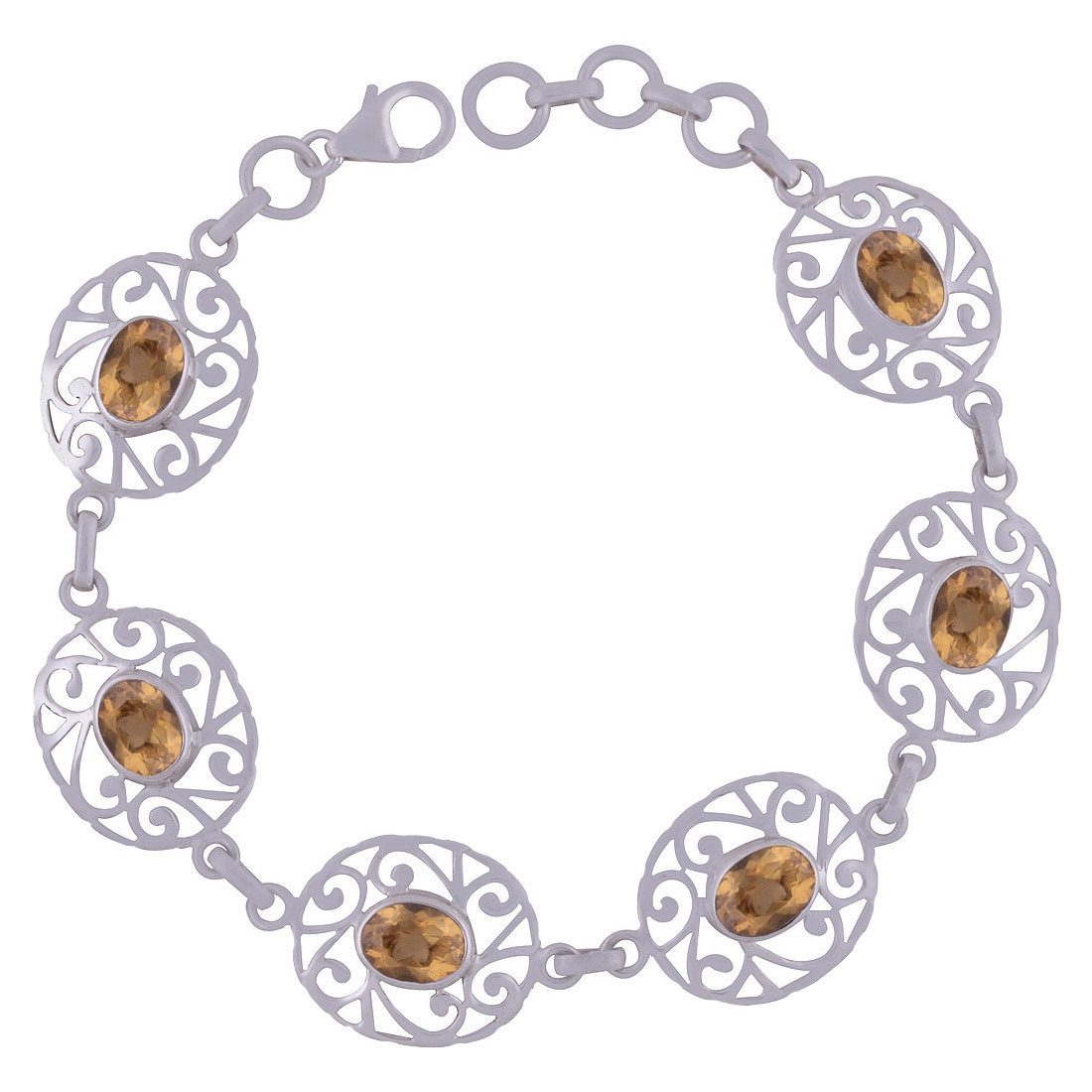 Multiple Natural Gemstones - 925 Sterling Silver Oval Cut Jali Handmade Bracelet | Length: 7 Inch Adjustable, Weight: 13.6 Grams, Classic Style, Fits Men, Women, Children