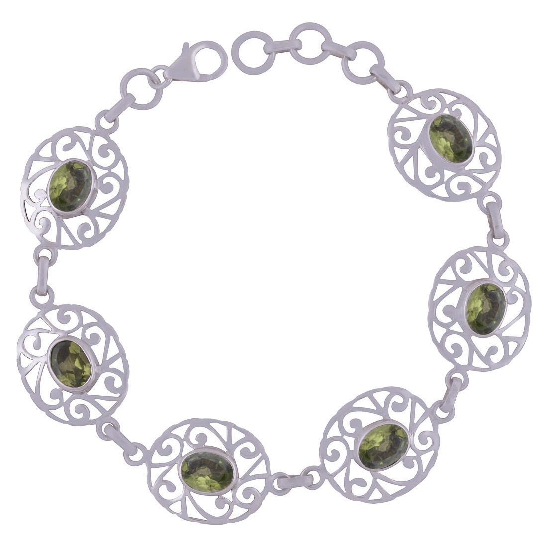 Multiple Natural Gemstones - 925 Sterling Silver Oval Cut Jali Handmade Bracelet | Length: 7 Inch Adjustable, Weight: 13.6 Grams, Classic Style, Fits Men, Women, Children