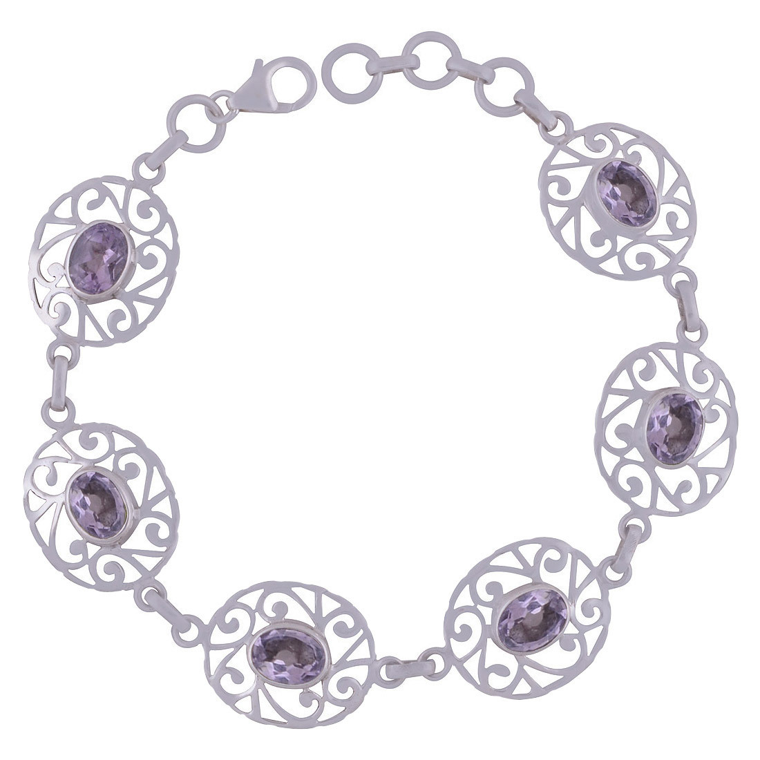 Multiple Natural Gemstones - 925 Sterling Silver Oval Cut Jali Handmade Bracelet | Length: 7 Inch Adjustable, Weight: 13.6 Grams, Classic Style, Fits Men, Women, Children